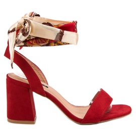 Milaya Sandały Wiązane Wstążką czerwone
