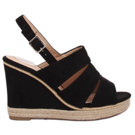 Sandałki na koturnie czarne 9069 Black