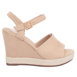 Sandałki na koturnie beżowe FD-5M14 Beige beżowy