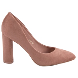 Small Swan Zamszowe Czółenka Na Słupku różowe