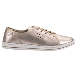 Kylie Sznurowane Skórzane Półbuty złoty