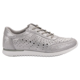 Kylie Srebrne Skórzane Półbuty szare