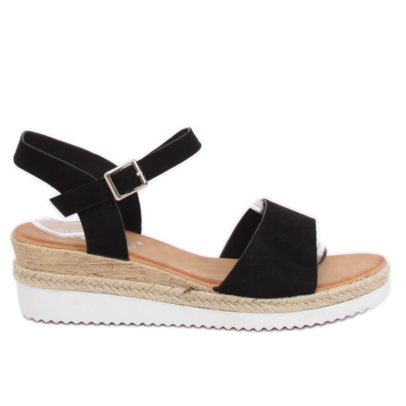 Sandałki na niskim koturnie czarne 7868-KL Black