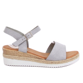 Sandałki na niskim koturnie szare 7868-KL Grey