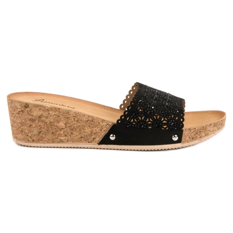 Primavera Klapki Na Korkowej Koturnie czarne