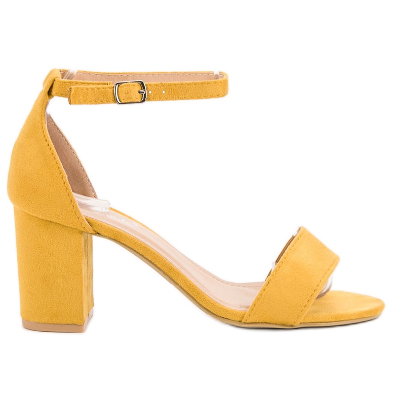 Super Mode Eleganckie Zamszowe Sandałki żółte