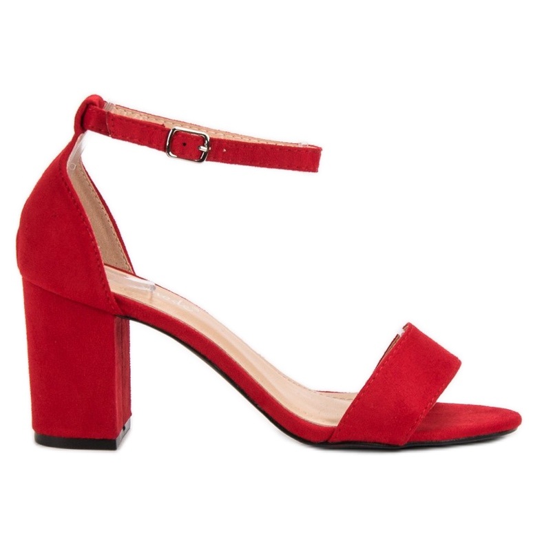 Super Mode Eleganckie Zamszowe Sandałki czerwone
