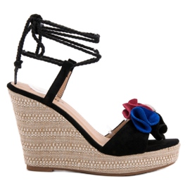 Seastar Wiązane Sandałki Na Koturnie czarne