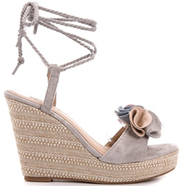 Seastar Wiązane Sandałki Na Koturnie szare