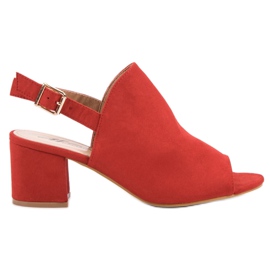 Zamszowe Zabudowane Sandały czerwone