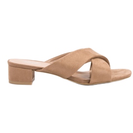 Small Swan Eleganckie Zamszowe Klapki brązowe