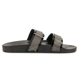 Seastar Czarne Klapki Z Kryształkami