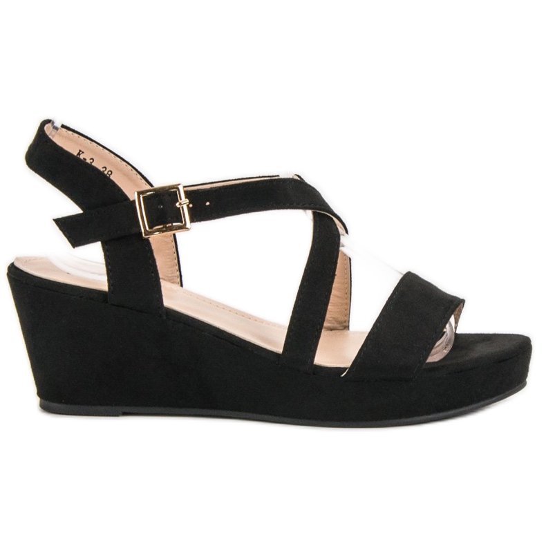 Zamszowe Sandałki Na Koturnie czarne