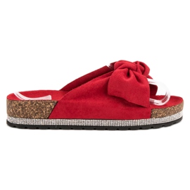 Anesia Paris Zamszowe Klapki Z Kryształkami czerwone