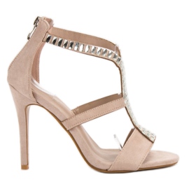 SHELOVET Seksowane Sandałki Na Szpilce brązowe