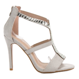 SHELOVET Seksowane Sandałki Na Szpilce szare