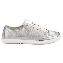 Filippo Srebrne Skórzane Trampki szare