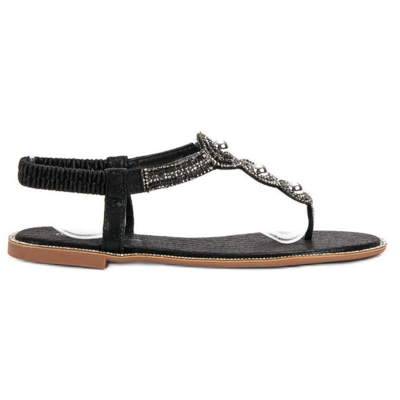 SHELOVET Czarne Sandałki Z Ozdobami