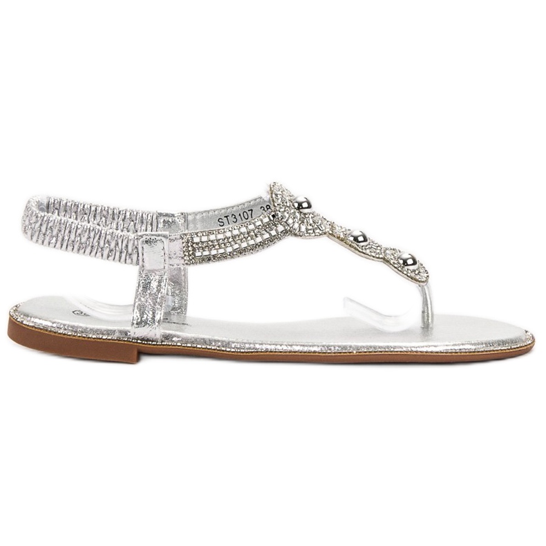 SHELOVET Srebrne Sandałki Z Ozdobami szare