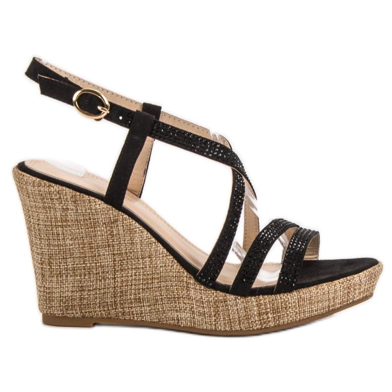 Queentina Sandałki Na Koturnie czarne