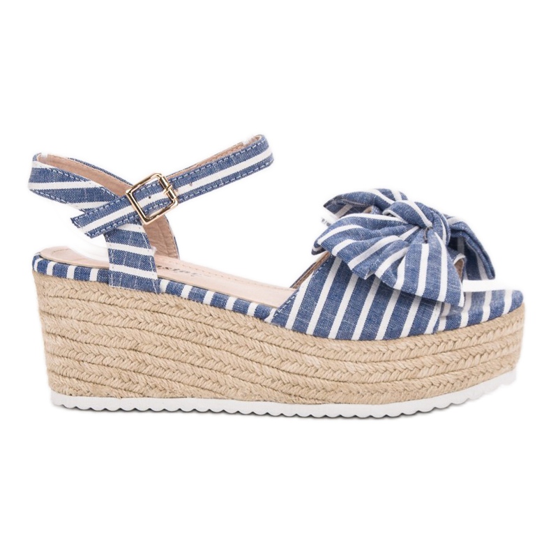 Seastar Sandały Na Koturnie Z Kokardką niebieskie