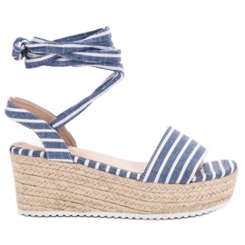 Seastar Sandałki W Paski Na Koturnie niebieskie