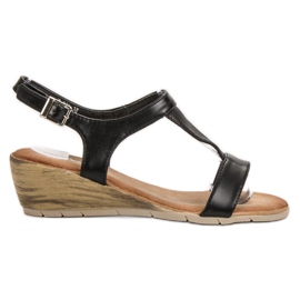 Renda Sandałki Na Koturnie czarne