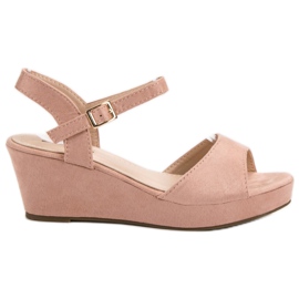 SHELOVET Pudrowe Zamszowe Sandałki różowe