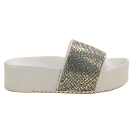 Marquiz Modne Klapki Na Platformie białe wielokolorowe