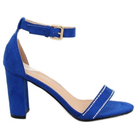 Sandałki na słupku kobaltowe A8020 Navy niebieskie granatowe