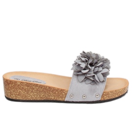 Klapki z kwiatami szare S63 Grey