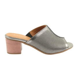 Badura Kapki skórzane damskie ażurowe 5311 srebrne szare