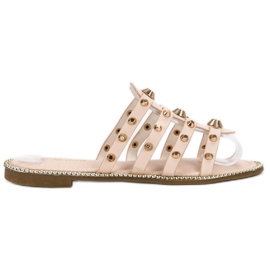 Renda Klapki Z Dżetami brązowe