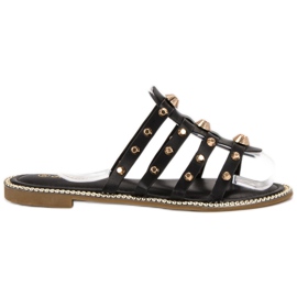 Renda Klapki Z Dżetami czarne