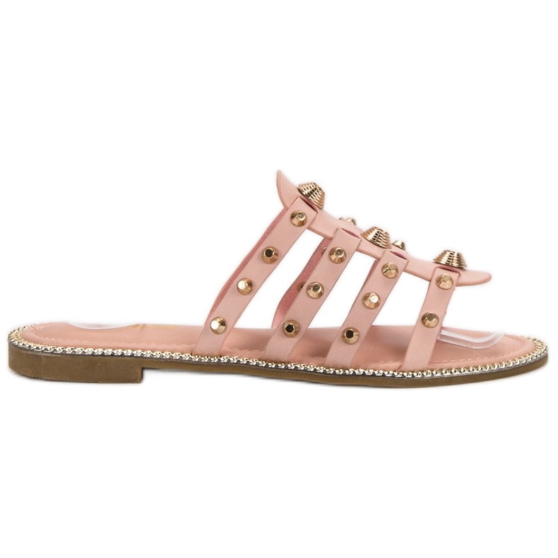 Renda Klapki Z Dżetami różowe