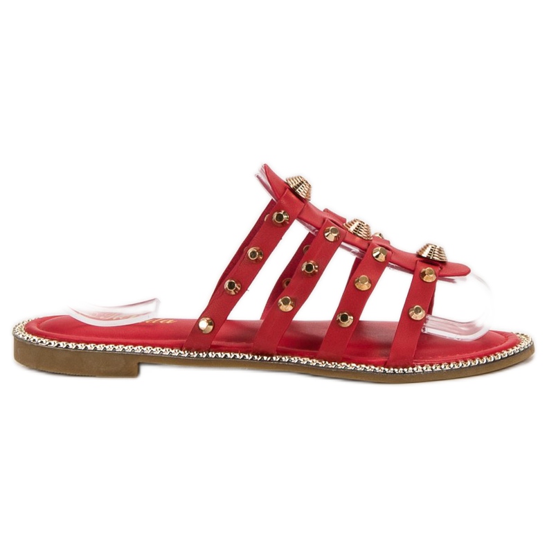 Renda Klapki Z Dżetami czerwone