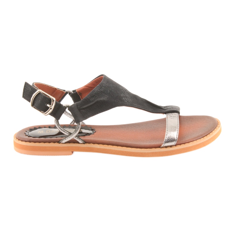 M.Daszyński Sandały płaski obcas Daszyński srebrnoczarne szare