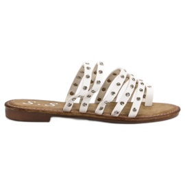 SHELOVET Klapki Z Dżetami białe