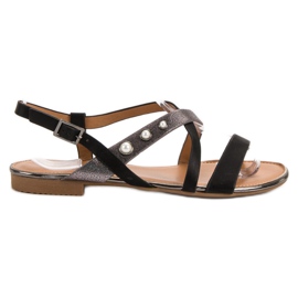 Small Swan Sandały Z Perełkami czarne