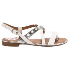 Small Swan Sandały Z Perełkami białe