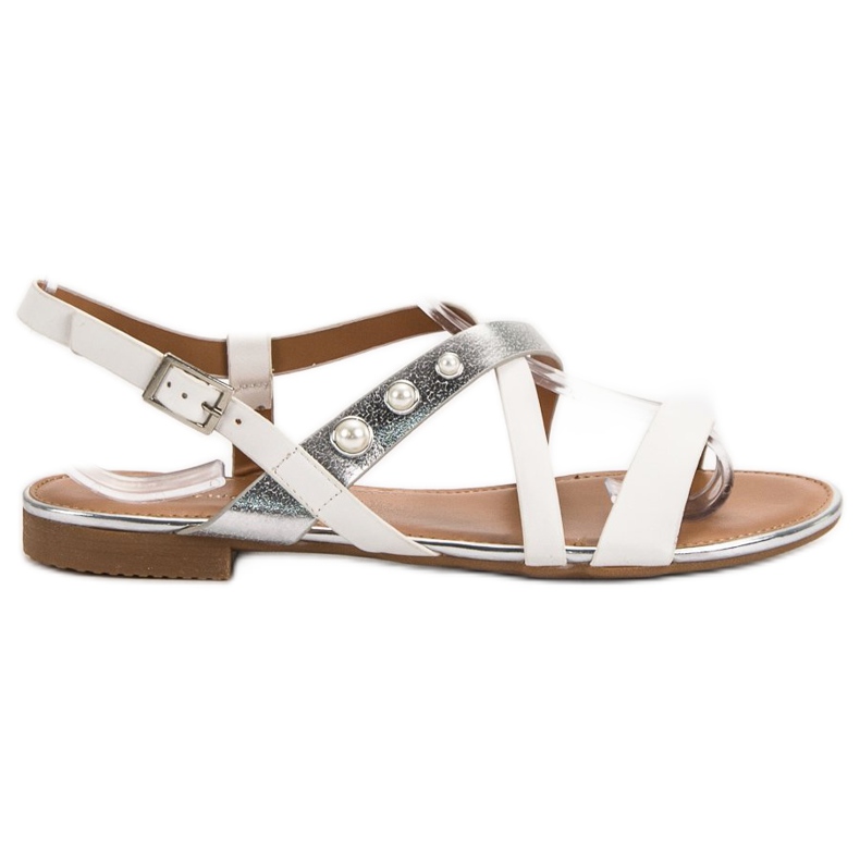 Small Swan Sandały Z Perełkami białe