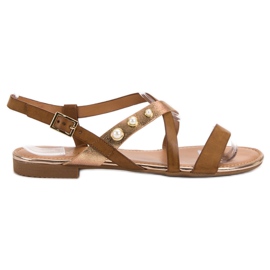 Small Swan Sandały Z Perełkami brązowe