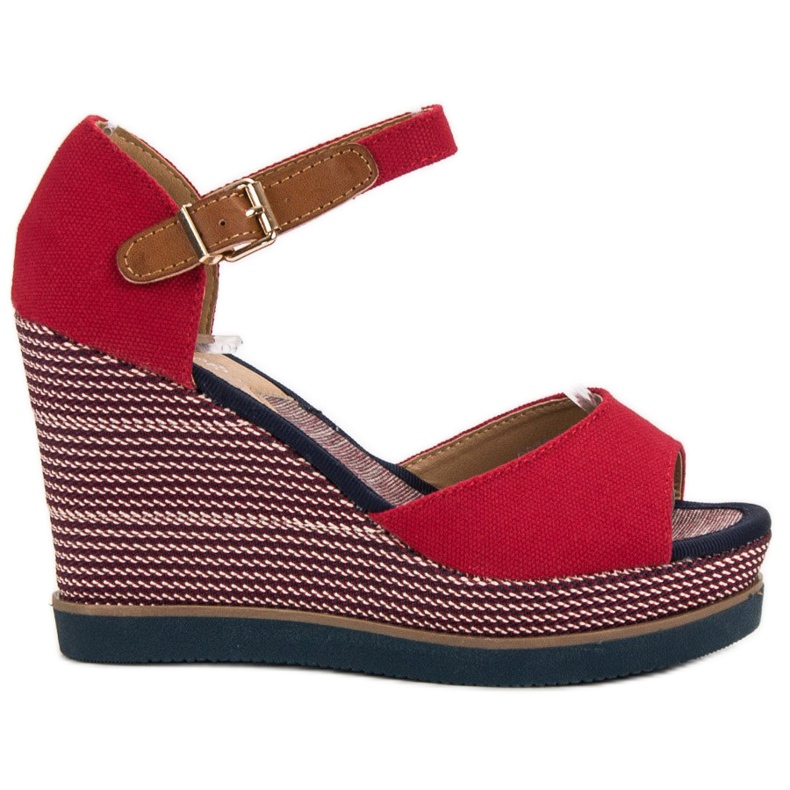 Primavera Sandałki Na Koturnie czerwone