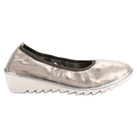 Filippo Skórzane Baleriny Na Koturnie beżowy złoty