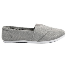 SHELOVET Brokatowe Trampki Slip On szare