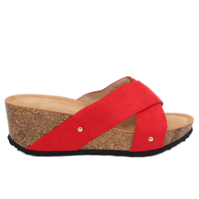 Klapki na koturnie czerwone G1560 Red