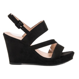 SHELOVET Sandałki Na Koturnie czarne