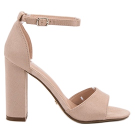 Ideal Shoes Wygodne Sandałki Na Obcasie brązowe