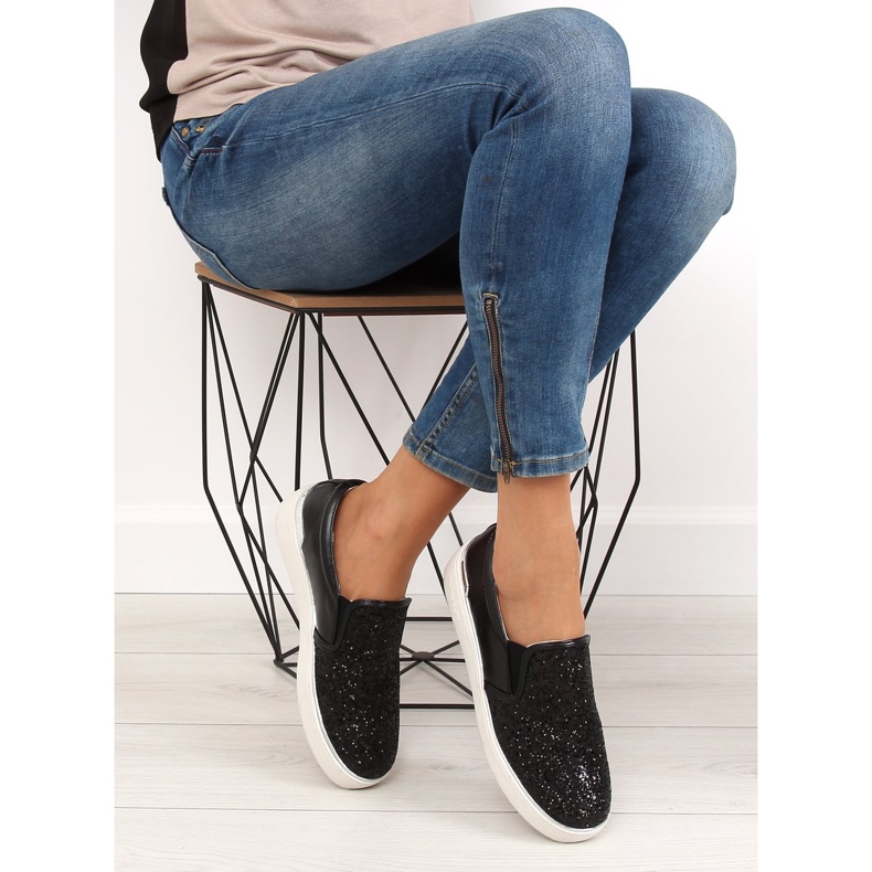 Stylowe slipony eleganckie 788-26 Czarny II-GAT czarne