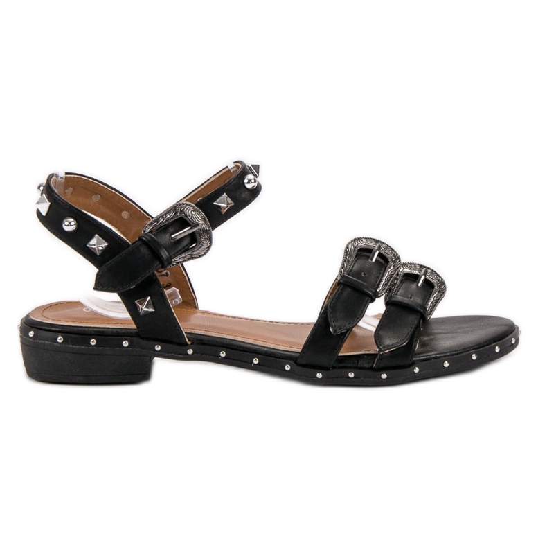 Small Swan Czarne Sandałki Z Ćwiekami